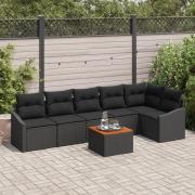 vidaXL 7-delat trädgårdsoff set med kuddar svart poly rattan akacia