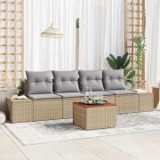 vidaXL 5-delad trädgårdsoffagrupp med kuddar Beige Poly Rattan Akacia