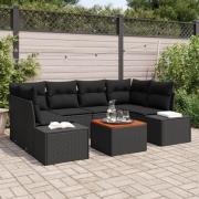vidaXL 7-delat Trädgårdsoffasett med Kuddar Svart Poly Rattan Acacia