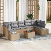 vidaXL 8-delat Trädgårdssoffset med Kuddar Beige Poly Rottning Akacia