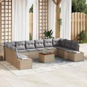 vidaXL 11-delars trädgårdsoffset med kuddar Beige Poly Rattan Acacia