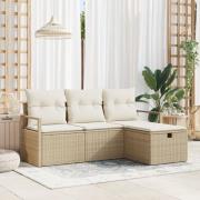 vidaXL 4-delat trädgårdsoffaset med kuddar beige poly rotting, vidaXL ...