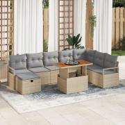 vidaXL 9-delars Trädgårdssoff-set med kuddar Beige Polyrattan, vidaXL ...