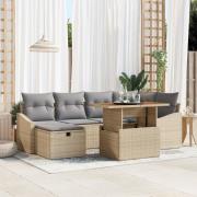 vidaXL 7-delat Trädgårdsoffaset med Kuddar Beige Poly Rattan