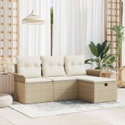 vidaXL 4-delat trädgårdsoffasett med kuddar beige poly rattan, vidaXL ...