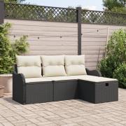 vidaXL 4-delat trädgårdsoffaset med kuddar svart poly rattan, vidaXL 2...