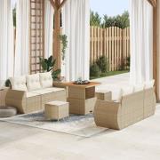 vidaXL 9-delat trädgårdsoff set med kuddar beige poly rattan akacia, v...