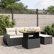 vidaXL Loungegrupp med dynor 6 delar svart konstrotting