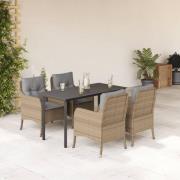 vidaXL Matgrupp för trädgården med dynor 5 delar beige konstrotting