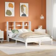vidaXL Säng med bokhylla utan madrass vit 120x200 cm massiv furu