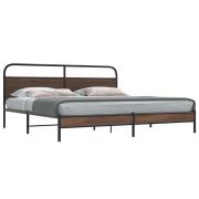 vidaXL Sängram utan madrass metall brun ek 193x203 cm