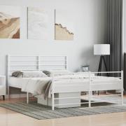 vidaXL Sängram med huvudgavel och fotgavel vit metall 140x190 cm