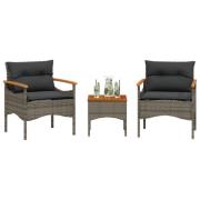 vidaXL Soffgrupp för trädgården 3 delar med dynor konstrotting grå