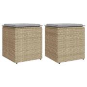 vidaXL Trädgårdspallar med dynor 2 st, beige 40x40x43 cm konstrotting