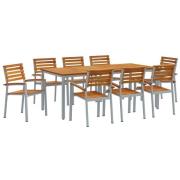 vidaXL 9-delars Trädgårds Matbord Set i Solid Akacia och Metall