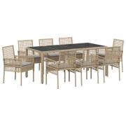 vidaXL 9-delars utematsats med kuddar Beige Poly Rattan