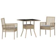 vidaXL 3-delat trädgårdsmatset beige poly rattan