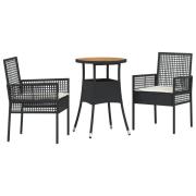vidaXL 3 Delars Trädgårds matsalsset Svart Poly Rattan