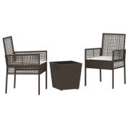 vidaXL 3-delar Trädgårds Bistro Set med Kuddar Brun Poly Rattan
