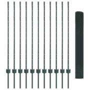 vidaXL Svetsat Nätstängsel med 11 U-poster Grön 1,2x25 m Stål