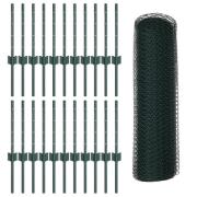vidaXL Stängselstolpar 11 st U-kanal Grön 40 cm Stål, vidaXL Hexagon F...