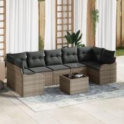 vidaXL 8-delad trädgårdsoffgrupp med kuddar Grå Poly Rattan, vidaXL 2-...