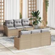 vidaXL 7-delade Trädgårdsofa Set med Kuddar Beige Poly Rattan Akacia, ...