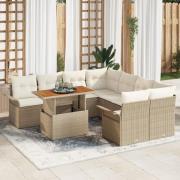 vidaXL 9-delat trädgårdsoffaset med kuddar Beige Poly Rattan, vidaXL 2...