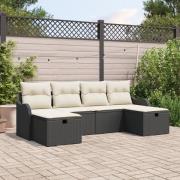 vidaXL 6-delad trädgårdsoffgrupp med kuddar Svart Poly Rattan, vidaXL ...