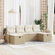 vidaXL 6-delad Trädgårdsoffset med kuddar i beige poly rattan, vidaXL ...