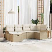 vidaXL 6-delars trädgårdsoffset med kuddar beige polyrotting, vidaXL 2...
