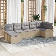 vidaXL 7-delars trädgårdsoff set med kuddar beige poly-rattan, vidaXL ...