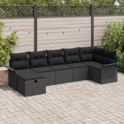 vidaXL 7-delars trädgårdssoffaset med kuddar svart poly rattan, vidaXL...