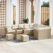 vidaXL 12-delat Trädgårdsoffaset med Kuddar Beige Poly Rattan Akacia, ...