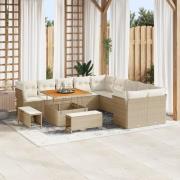 vidaXL 13 Delars Trädgårdsoff Set med Dynor Beige Poly Rattan Akacia, ...