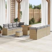 vidaXL 11-delars trädgårdsoffaset med kuddar beige poly rattan akacia,...