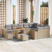vidaXL 12-delars trädgårdsoffaset med kuddar Beige Poly Rattan Akacia,...