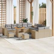 vidaXL 13-delars Trädgårdsoffasett med Kuddar Beige Polyroting Akacia,...