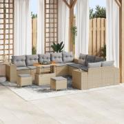vidaXL 13 Delars trädgårdsoffasett med kuddar beige poly rattan akacia...