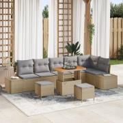 vidaXL 9 Delars Trädgårdsssofa Set med Kuddar Beige Poly Rattan Akacia...