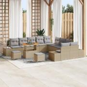 vidaXL 13-delars trädgårdsoffset med kuddar Beige Poly Rattan, vidaXL ...