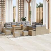 vidaXL 14-delad trädgårdsoffset med kuddar Beige Poly Rattan Akacia, v...