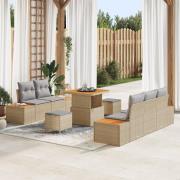 vidaXL 8 Delars Trädgårdssoffset med Kuddar Beige Poly Rattan Akacia, ...
