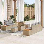 vidaXL 8-delat trädgårdsoffsett med kuddar Beige Poly Rattan Akacia, v...