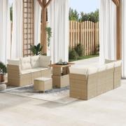 vidaXL 10-delad Trädgårdssoffgrupp med kuddar Beige Poly Rattan Akacia...