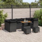 vidaXL 10-delat trädgårdsoffasett med kuddar Svart Poly rattan Akacia,...
