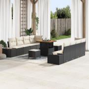 vidaXL 11-delat Trädgårdsofaset med kuddar Svart Poly Rattan Acacia, v...