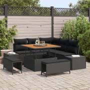 vidaXL 8 Delars Trädgårdsofa Set med Kuddar Svart Poly Rattan Akacia, ...