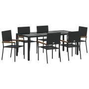 vidaXL 7-delad trädgårdsmatsal svart konstrotting, vidaXL stapelbara t...