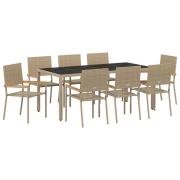 vidaXL 9-delad trädgårdsmatgrupp beige polyroting, vidaXL stapelbara t...